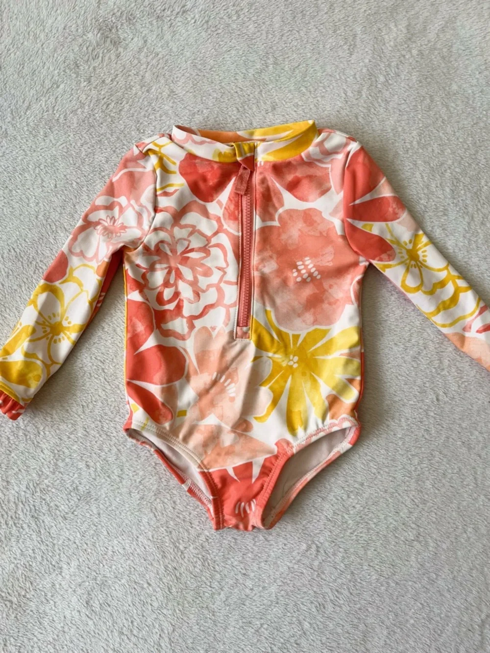Carter's Coral & Yellow Floral Long-Sleeve Rash Guard